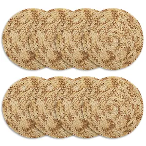 Homewear Bohemian Frenzy Set of 6 Placemats for Dining Table & Kitchen - 15" Round, Hand Woven Chenille Tie-Dye, Durable, Heat Resistant, Washable, Natural, Modern Table Mats for Everyday Use