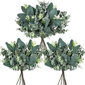 20 Pcs Mixed Artificial Oval Eucalyptus Leaves Bulk with White Seeds Stems and Spray for Vase Floral Wreath Bouquets Wedding Greenery Decoration Flower Decorative