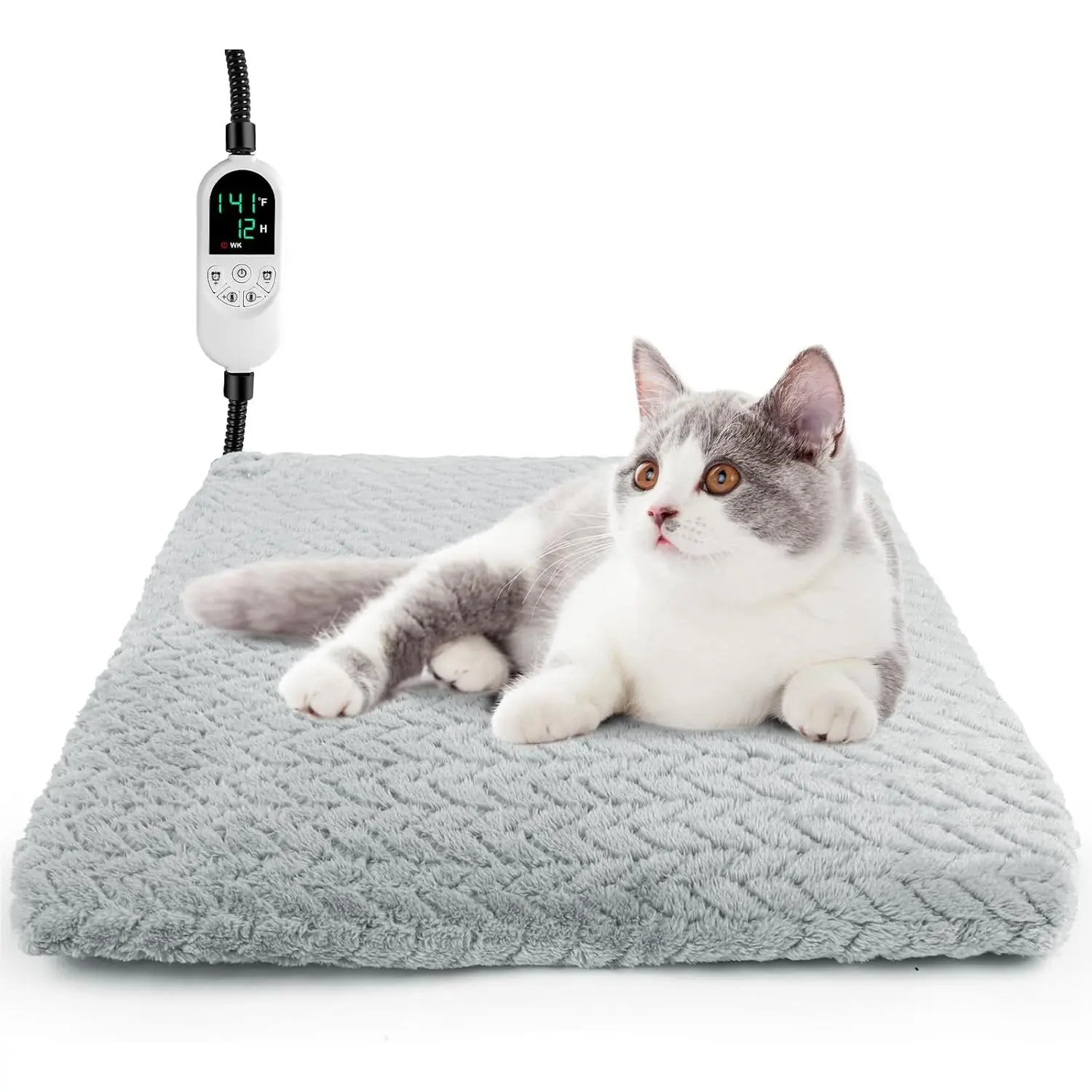 Indoor Heated Cat Bed, 12-Level Temperature Control Dog and Cat Heating Pad with Timer, Pet Heating Pad Suitable for Puppies, Cats, Dogs, Electric Heating Pad, Bite-Resistant Heated Pet Bed (18" x 18")