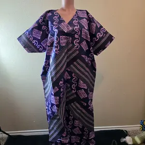 Shade Adire Kampala Kaftan Dress with Head Wrap - Vibrant Brown & Gold Tie-Dye Design for Stylish Comfort