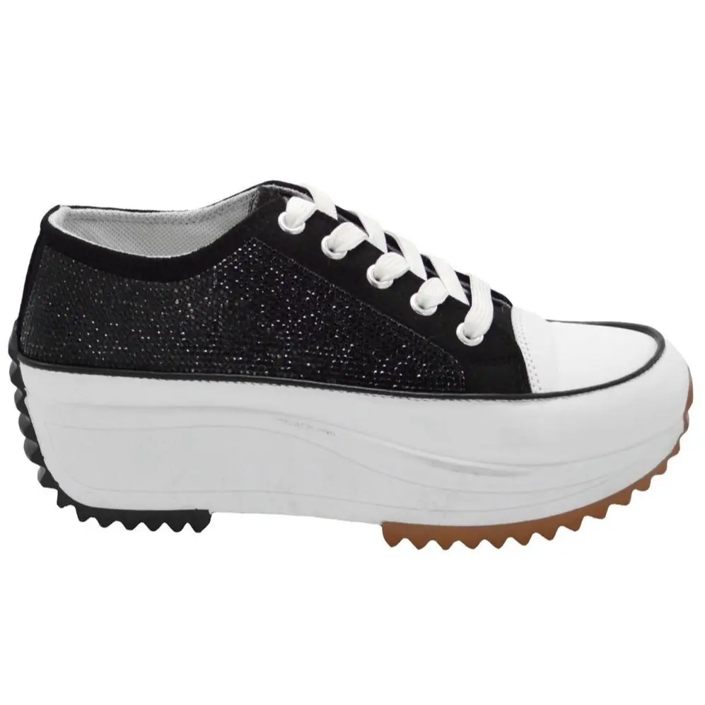 Women's Rhinestone Platform Sneakers, Casual Low Top Canvas Trainer Shoe with Sparkling Embellishments for Everyday Wear