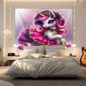 Magical Pink Unicorn Print Tapestry, Cute Fairy Tale Unicorn Wall Hanging, Sparkly Purple Gold Unicorn Art Tapestries, Soft Durable Fabric Wall Decor Tapestry for Girls Bedroom, Ideal Gift for Unicorn Lovers
