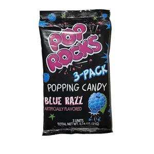 Pop Rocks Blue Razz Popping Candy - 1 Pack with 3 Pieces - 0.74 oz - Blue Razz Flavor - Sweet Candies Fruity Snack Bonbon Raspberry