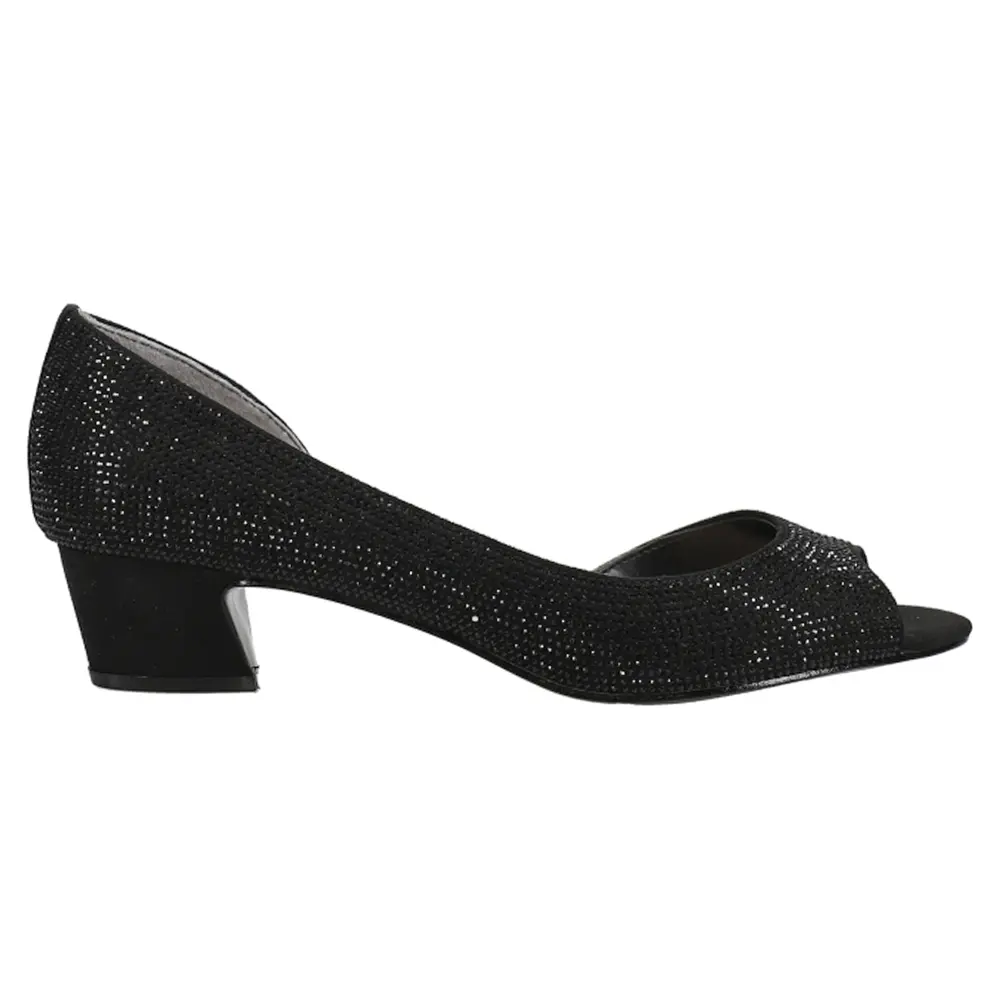 Nina Womens Rossie Rhinestone Peep Toe Evening Pumps Dress Casual Low Heel 1-2" - Black