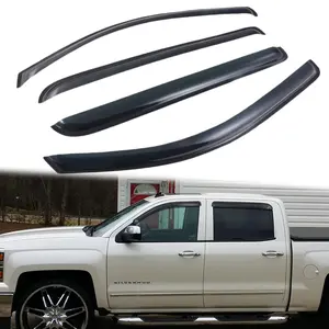 4PCS ABS Sun Shield Window Visor Deflectors Compatible with 2014 - 2018 Chevy Silverado 1500 2500/3500HD Crew Cab Model / GMC Sierra 1500 2500/3500HD Crew Cab Model ( They Are Out-Channel Version Window Visors )