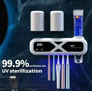 UV Toothbrush Sanitizer & Dryer, No-Drill Wall Mount Holder, Electric Toothbrush Sterilizer, Toothpaste Organizer, Kills 99% Germs & Mold, Hygienic Bathroom Storage Rack