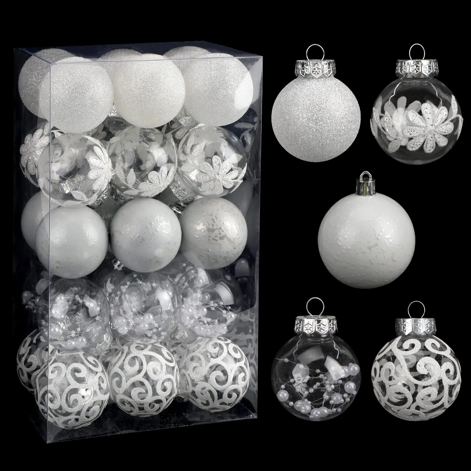Shatterproof White Christmas Ornaments, 60mm, 30pcs, for Holiday Home Festive Decorations