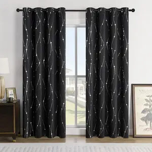 NEW Pack Of 2 Sliver Print Blackout Curtains Blackout Window Curtains For Living Room, Window Treatment With Wave Lines Dots And Planet Pattern For Living Room