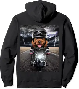 Playful Toy Poodle Dog on Motorcycle Cruise Down Highway Pullover Hoodie - Autumnsc Shop 40B07TPSPD7T