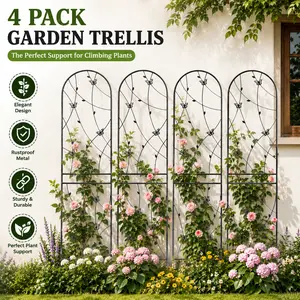 Metal Garden Trellis 4 Pack 86.7x19.7 Inch Rustproof Flower Support for Climbing Plants Heavy Duty Cucumber Tomato Trellis Outside Butterfly Decor Panel for Patio Yard Backyard Lawn Clearance Black