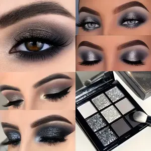 9-color smoky eyeshadow palette, Glitter eyeshadows, with matte, pearl, and glitter shades, long-lasting and pigmented, with builtin mirror, Gothic style makeup palette, suitable for daily use, parties, and music festivals