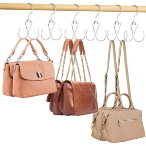 6 Pack Purse Hanger Organizer for Closet, Heavy Duty Rotatable Purse Holder with 12 Storage Capacity, Bag Storage Rack for Purses Bags Backpacks,