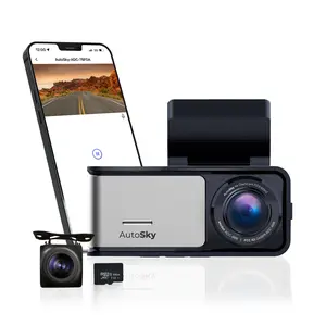 AutoSky 4K Dash Cam Pro - Dual-Camera System with 4K Front + 1080P Rear Backup Camera, Built-In WiFi, GPS, Night Vision, and 64GB SD Card Included