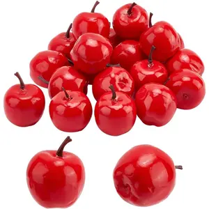 20pcs Mini Apples 1.7 Inch Fake Apples Artificials Red Apple Simulation Fruit Decor Christmas Decoratives Model for Home Kitchen Table Photography Party Photo Props