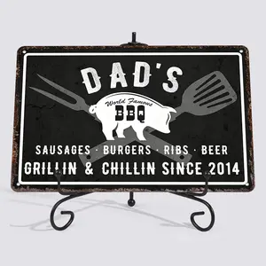 BBQ Grill Decor Personalized Vintage Distressed 8x12 Inch Waterproof Rustproof Fade Resistant Flat Aluminum Metal Sign Dad’s BBQ Wall Art for Backyard Patio Porch Grill Lovers Perfect Gift Outdoor Wall Decoration