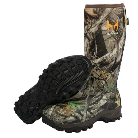 Men's Basic Hunting Boots - 6mm Neoprene Rubber, Waterproof, Airflow Insulated, Camouflage Print, Closed Adjustable Back Gusset, EVA Midsole, Slip-Resistant, Breathable, Round Toe, All Seasons (Sizes 7-14, Size 10 Available)