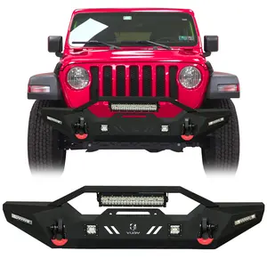 TIOYAR Front Bumper Black Texture Compatible with 2007-2024 Jeep Wrangler JK JKU JL JLU and 2020-2024 Jeep Gladiator JT w/Winch Plate & LED Lights & D-Rings