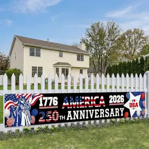 250 Anniversary 120" x 20" Banner American 1776-2026 250th Anniversary The Statue of Liberty Balloons Patriotic Party Supplies Home Decorations for Outdoor, Indoor, Yard, Garden, Porch, Lawn
