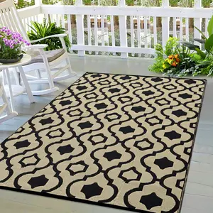 8 x 10 ft Plastic Black and Dark Brown Rectangular Beach Front Porches Patio Picnic RV Camping Garage Flower Moroccan Area Rug