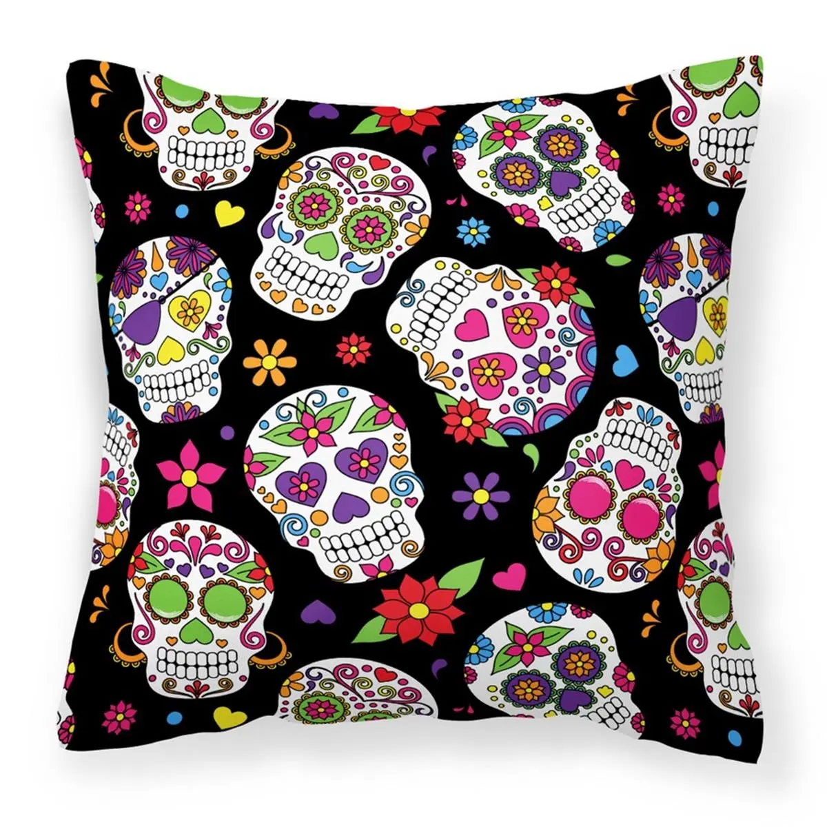 Day of the Dead Bold Black Fabric Decorative Pillow - Standard Pillow, 18in H x 3in W x 18in L, Bold Black Standard Pillows