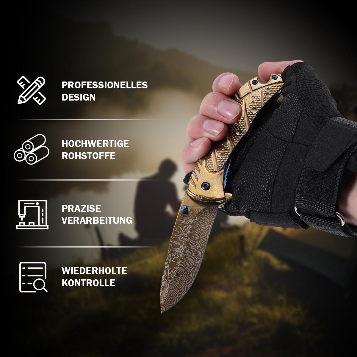 Golden patterned folding knife, camping, barbecue, mountaineering, hiking