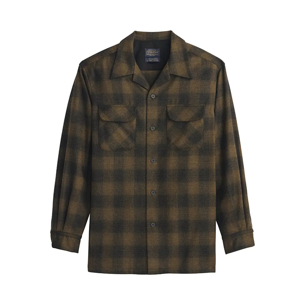 Pendleton Board Shirt Olive Shadow Plaid 25' Fitted Long Sleeve Casual Minimalist Preppy Autumn Medium Length Plaid Wool Shirt RA790-32772, Fabric, Menswear, Classic, Checked, Pockets, Preppy Style