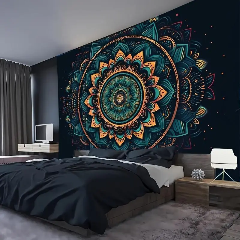 1 Piece Luxury Peach Velvet Mandala Tapestry - Soft Polyester, Mandala Floral Pattern, Horizontal Knit Fabric, Hangable, No Power Required, Easy Hanging, Indoor Home Bedroom Decor, Decoration Items, Indoor Home Supplies