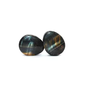 Blue Tiger Eye Tear Drop Double Flare Plugs Pair Blue Tiger Eye Tear Drop Double Flare Plugs Pair