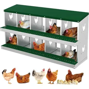 10 Holes（Green) Metal Chicken Nesting Boxes, Chicken Egg Laying Box , Large Vented Holes Chicken Coop with Rollout Egg Collection, Wall Mount Coops for Chickens, Hens