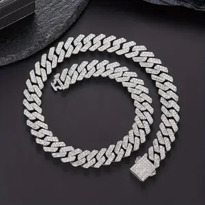 1pc Iced Out Cuban Link Chain 12MM Prong Rhombus Diamond Cuban Chain Hip Hop Choker Necklaces Women Men Jewelry