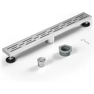 Linear Shower Drain 24" Brushed 304 Stainless Steel | with Drain Grate | Fast Drainage | Stainless Floor Drain Grate | Hair Strainer | Drain Key | The Upgrade for Your Bathroom