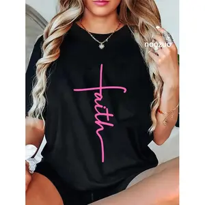 Unisex Christian Faith Cross Bright Pink Believer Christian Gift 100% Cotton T-Shirt Christ Christian Holiday Gift Birthday Gift Fashionable Comfortable Unisex