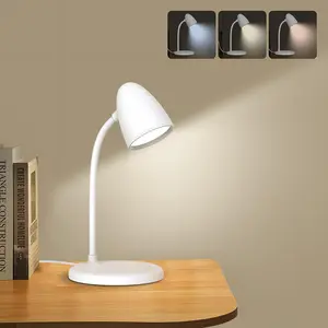 Dimmable LED Desk Lamp with 3 Light Colors, White Small Table Reading Light for Home Office College Dorm Bedroom Bedside