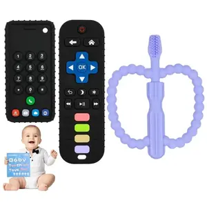Silicone Remote Control and Phone Shape Teething Toys for Baby 3-12 Months, Silicone Chew Toys Teethers for Toddlers, Boys, Girls-2 Pack
