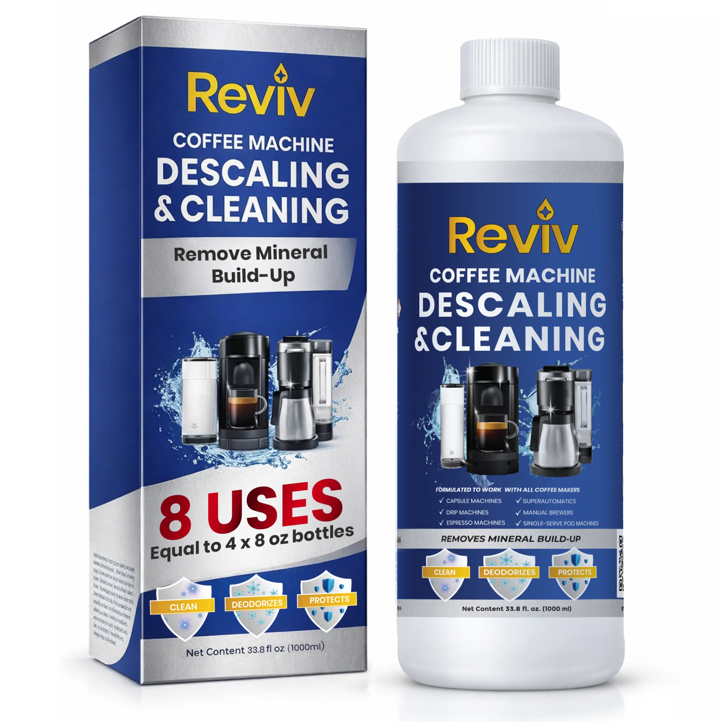REVIV Coffee Machine Descaling & Cleaning Solution - 33.8 fl oz Citric Acid Based Cleaner for Keurig Nespresso Espresso Machines Drip Coffee Makers Eco Friendly Safe Non Toxic