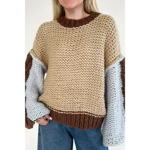 August Hand-Knit Colorblock Chunky Pullover