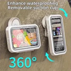 Waterproof bathroom phone holder, 360 °   Rotating Touch Screen Design, Anti-Fog Easy Installation Removable Suction Cup, Adjustable Angle, ABS Material - Suitable for Bathroom |     Durable and Waterproof Design