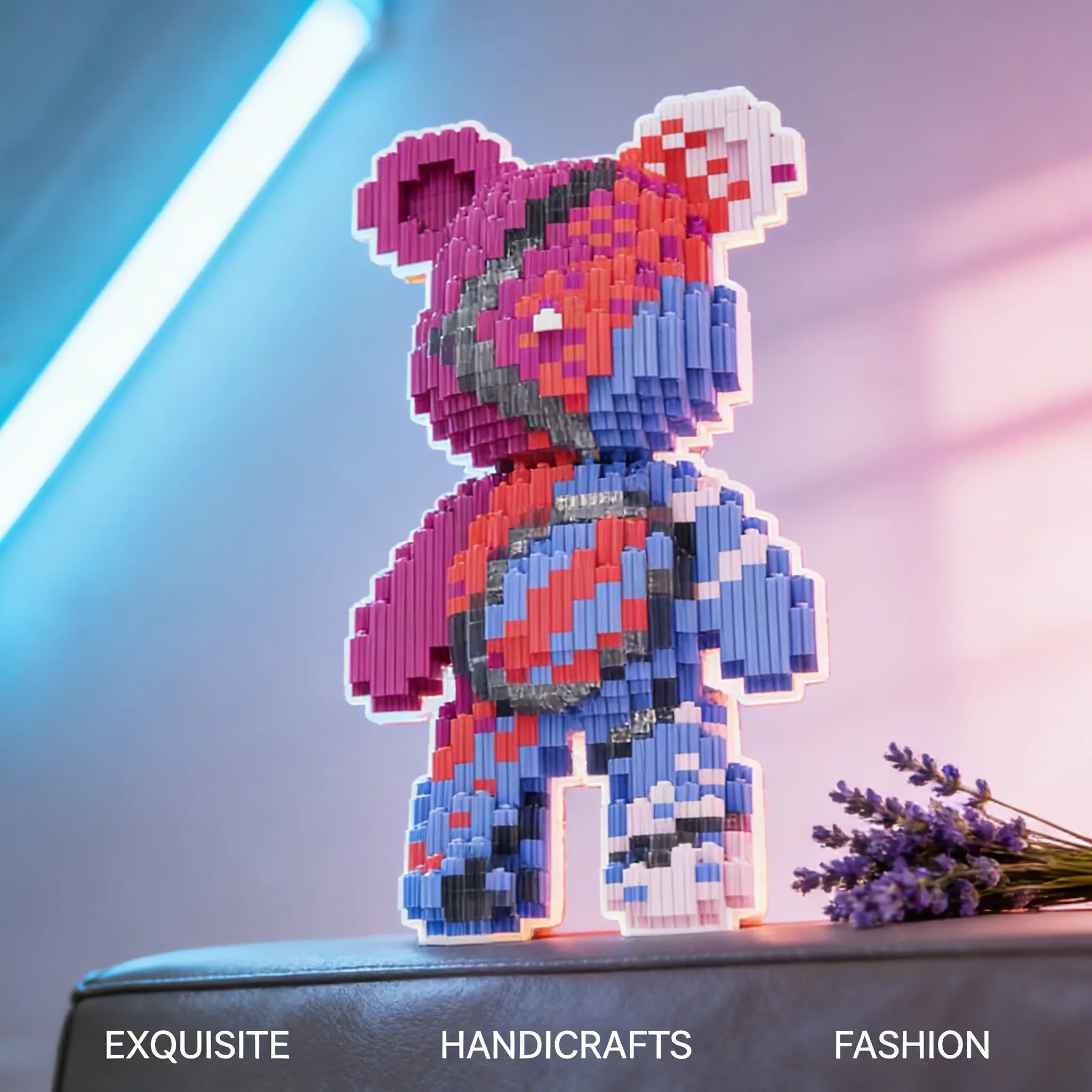 1647pcs Neon Gradient Bear Building Blocks Set, Creative DIY Toy Decoration, Micro Part Craft Kit, Home Living Room Decor Gift