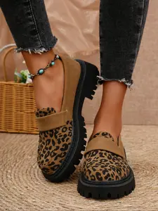 Women's Fashionable Leopard Pattern Slip on Loafers, Affordable Loafers, Casual Comfortable Thick Sole Shoes for Daily Wear, Trendy All-match Shoes for Women & Girls, Casual Flats