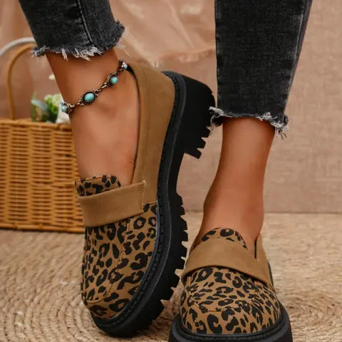 Women's Fashionable Leopard Pattern Slip on Loafers, Casual Comfortable Thick Sole Flatform Shoes for Daily Wear, Trendy All-match Shoes for Women & Girls