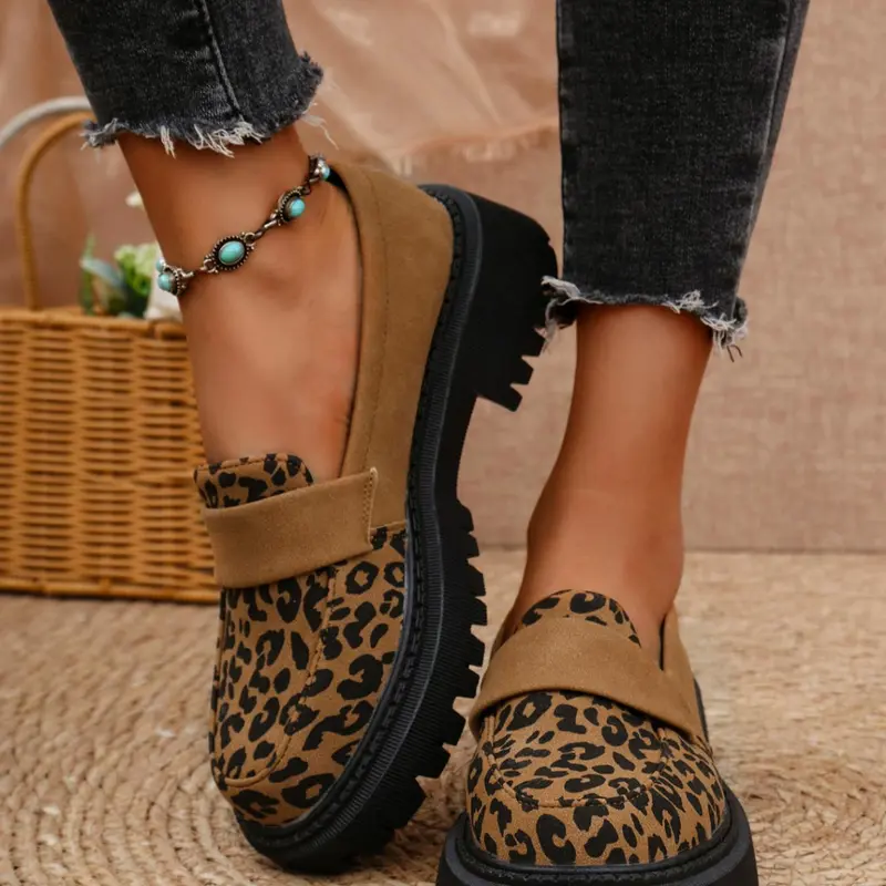 Women's Fashionable Leopard Pattern Slip on Loafers, Casual Comfortable Thick Sole Flatform Shoes for Daily Wear, Trendy All-match Shoes for Women & Girls