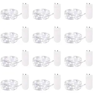12 Pack Led Fairy Lights Battery Operated String Lights Waterproof Silver Wire 7 Feet 20 Led Firefly Starry Moon Lights for DIY Wedding Party Bedroom Patio Christmas (12 Pack, White)