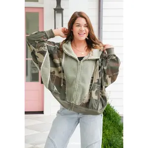 Restocks! Camo Long Sleeve Zip Up Hooded Fleece Jacket
