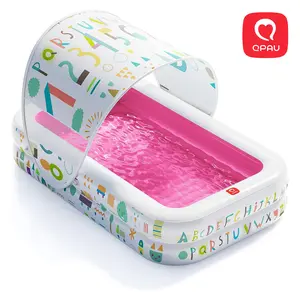 QPAU Kiddie Pool 65" x 39" Inflatable Pool for Kids & Toddlers Ball Pit Baby Pool with Soft Cushioned Floor Canopy for Sun Protection Durable Outdoor Play Toys for Backyard & Indoor Use Portable Fun Outdoor Fun