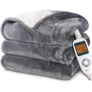 Heated Blanket Electric Throw, Electric Blanket 50''x60'', Soft Heating Blanket, 10-Level Heating, 10-Hour Auto-Off, Gifts for Parents and Elders, Gray, ETL & FCC Certified