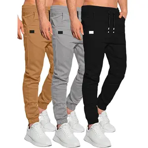 3pcs Men Casual Chino Cargo Joggers Pants Hiking Recreation Pants Twill Fitness Track Jogging Pants Casual Cotton Outdoor Drawstring Sweatpants Pants