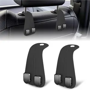 Premium Leather Car Seat Hooks 2 Packs Durable High-Tensile Hooks for Purses Bags Easy Installation Universal Fit Car Storage Organizer Black