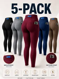 5 Pack High Waisted Leggings for Women - Zipper Pockets Moisture Wicking Butt Lifting Workout Yoga  fitness pant