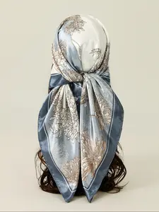 Women's Geometric Print Scarf, Silk-Like Bandana, Elegant Sun Protection Headscarf, Perfect for Beach, Travel, Daily Wear, Gift Idea