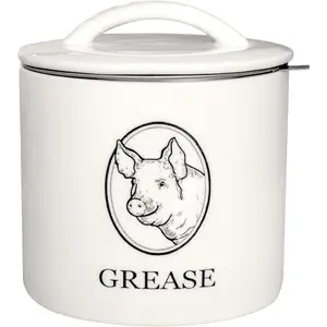 Bacon  Saver with Strainer - -Grade Ceramic Hot  Container with Lid - Heat Resistant White Ceramic Canister for Bacon  Storage - Kitchen  Have - 24 Oz